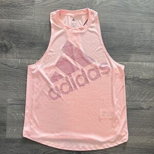 adidas Light Pink Striped Logo Muscle Tank